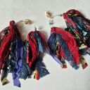 Długie klipsy koła materiałowe boho z żółtymi chwostami - handmade