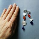 Asymetryczne klipsy etno boho folkowe z żółtymi chwostami (handmade)
