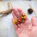 Jesienne grona - ręcznie robione kolczyki z żołędziami, liśćmi, jadeitem i koralem