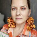 Kolczyki duże lekkie pomarańczowe metaliczne kwiaty rękodzieło