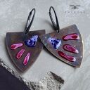 Kolczyki Triangle with Exotic Flowers - Ruby & Purple