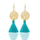 Kolczyki z chwostami Boho Rozetki - Turquoise (złote)