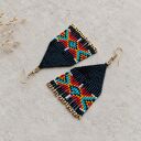 Czarne kolczyki z frędzlami - geometryczna biżuteria boho