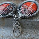 Srebrne kolczyki z jaspisem królewskim - oksydowane, ręcznie robione wire wrapping