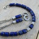 Satynowe walce z lapis lazuli - kolczyki z oksydowanego srebra 925