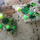 Kolczyki długie Boho Etno zielono-srebrne - 10 cm