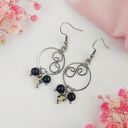 Kolczyki Jaspis Dalmatyński i Onyks stal chirurgiczna handmade wirewrapping