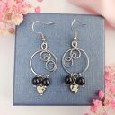 Kolczyki Jaspis Dalmatyński i Onyks stal chirurgiczna handmade wirewrapping