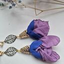 Kolczyki kwiaty wkrętki rękodzieło niebiesko fioletowe leciutkie