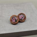 Kolczyki wkrętki Różany Ogród - drewno z motywem kwiatowym