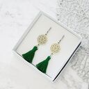 Kolczyki z chwostami Boho Rozetki - Green (srebrne)