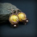 Kolczyki z agatem, hematytem i miedzią - ręczne wire wrapping