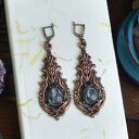 handmade wiktoriańskie miedziane wiszące kolczyki z kamieniem / larvikit #1