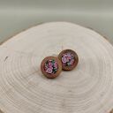 Kolczyki wkrętki Różany Ogród - drewno z motywem kwiatowym