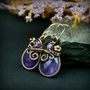 Miedziane kolczyki z ametystem - wiszące wire wrapping