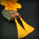 Długie kolczyki z karneolem i chwostem - miedziane wire wrapping