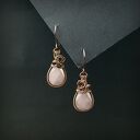 Kolczyki z różowym kwarcem - miedziane wire wrapping, wiszące, ręcznie robione