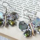 Kolczyki motylki jadeitowe Tiffany z muszlą abalone i kolorowymi perłami