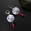 Kolczyki „Miętowe muchomorki z malinową kroplą jadeitu”