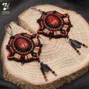 Kolczyki z agatem - długie haftowane