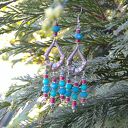 Turkusowe kolczyki z koralików i czerwonego korala - Floral boho