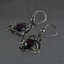 Oksydowane kolczyki Granat z fasetowanymi granatami - wire-wrapping