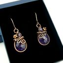 Miedziane kolczyki z ametystem - wiszące wire wrapping