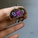 Kolczyki Exotic Flowers & Smoky Quartz - emaliowane kwiaty z kwarcem dymnym