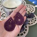 Śliwkowe koronkowe kolczyki łezki handmade