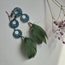 Kolczyki zielono-turkusowe pióra - lekkie boho, ręcznie wykonane