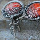 Srebrne kolczyki z jaspisem królewskim - oksydowane, ręcznie robione wire wrapping