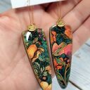 Kolczyki decoupage Orientalne Kwiaty w secesyjnym stylu - stal chirurgiczna i żywica