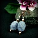 Kolczyki z akwamarynem i szafirem - wiszące miedziane wire wrapping