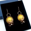 Kolczyki z agatem, hematytem i miedzią - ręczne wire wrapping