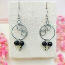 Kolczyki Jaspis Dalmatyński i Onyks stal chirurgiczna handmade wirewrapping