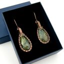 Wiszące kolczyki z labradorytem - miedziane wire wrapping