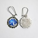 Kolczyki wiszące Kafelki Kwiaty z szklaną osłoną - srebrne bigle