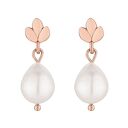 handmade kolczyki z różowego złota listki z perłami