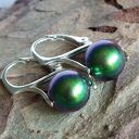 Srebrne kolczyki z perłami Swarovski Scarabeus Green