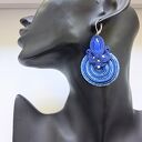 Kolczyki haftowane sutaszowe Blue Spiral