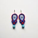 Kolczyki sutaszowe ręcznie haftowane Czerwone Koguty