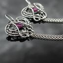 Długie kolczyki z rubinami i srebrnymi chwostami - wire wrapping