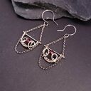 Sourire - Srebrne kolczyki wire wrapping z granatem - eleganckie wiszące