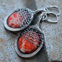 Srebrne kolczyki z jaspisem królewskim - oksydowane, ręcznie robione wire wrapping