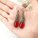 Kolczyki Jadeit Czerwony stal chirurgiczna handmade