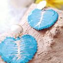 🌿 Duże, letnie kolczyki mosiężno-miedziane w kształcie liścia - turkusowa bajka z nutą lata 🌞