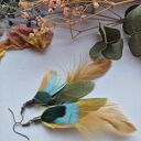 Kolczyki leciutkie zielone pióra rękodzieło polecam