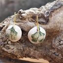 Kolczyki ceramiczne z liściem miłorzębu - zielone eko, ręcznie robione