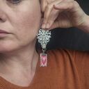 Kolczyki ludowe folkowe ażury z czerwonym motywem - unikat handmade