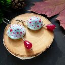 Kolczyki „Miętowe muchomorki z malinową kroplą jadeitu”